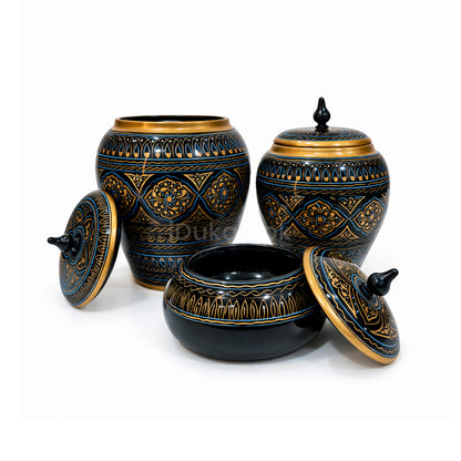 Hand-Painted NAQASHI Art Coffee Side Table for Home Decor (Black Fancy)