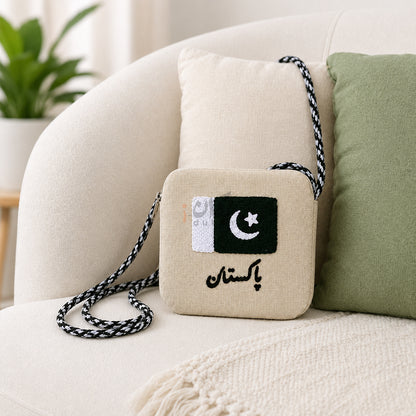 Azadi Special Hand Embroidered Cotton Canvas Bags for Women with Pakistan Flag and Zindabad Text
