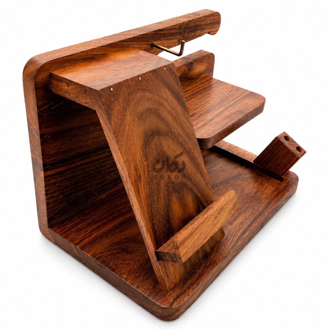 Solid Sheesham Wood Desk Organizer | Phone Docking Stand Watches Key Holder