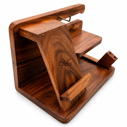 Solid Sheesham Wood Desk Organizer | Phone Docking Stand Watches Key Holder