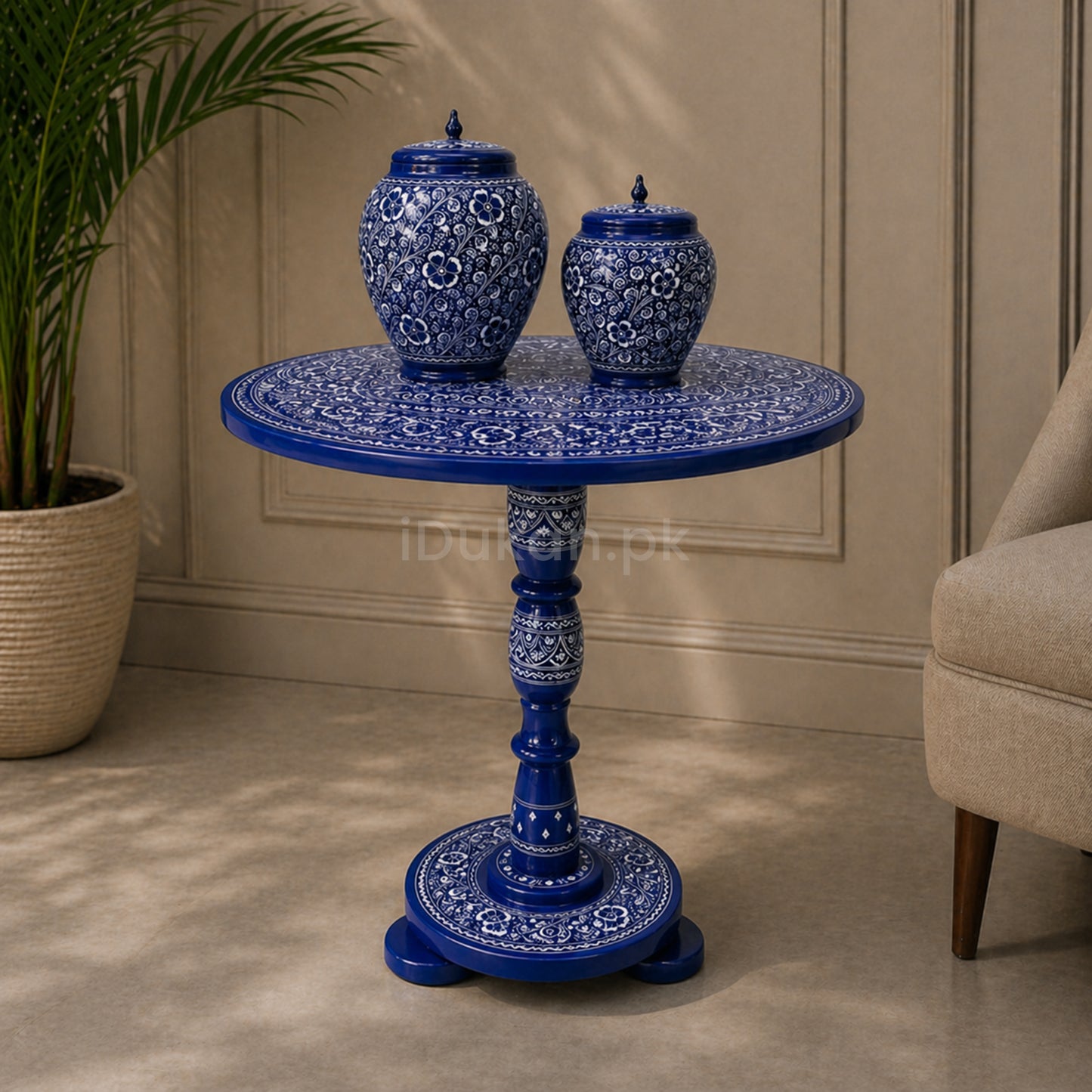 Naqashi Art Hand Painted Wood MDF Round Coffee Table 16" & 18" Diameter