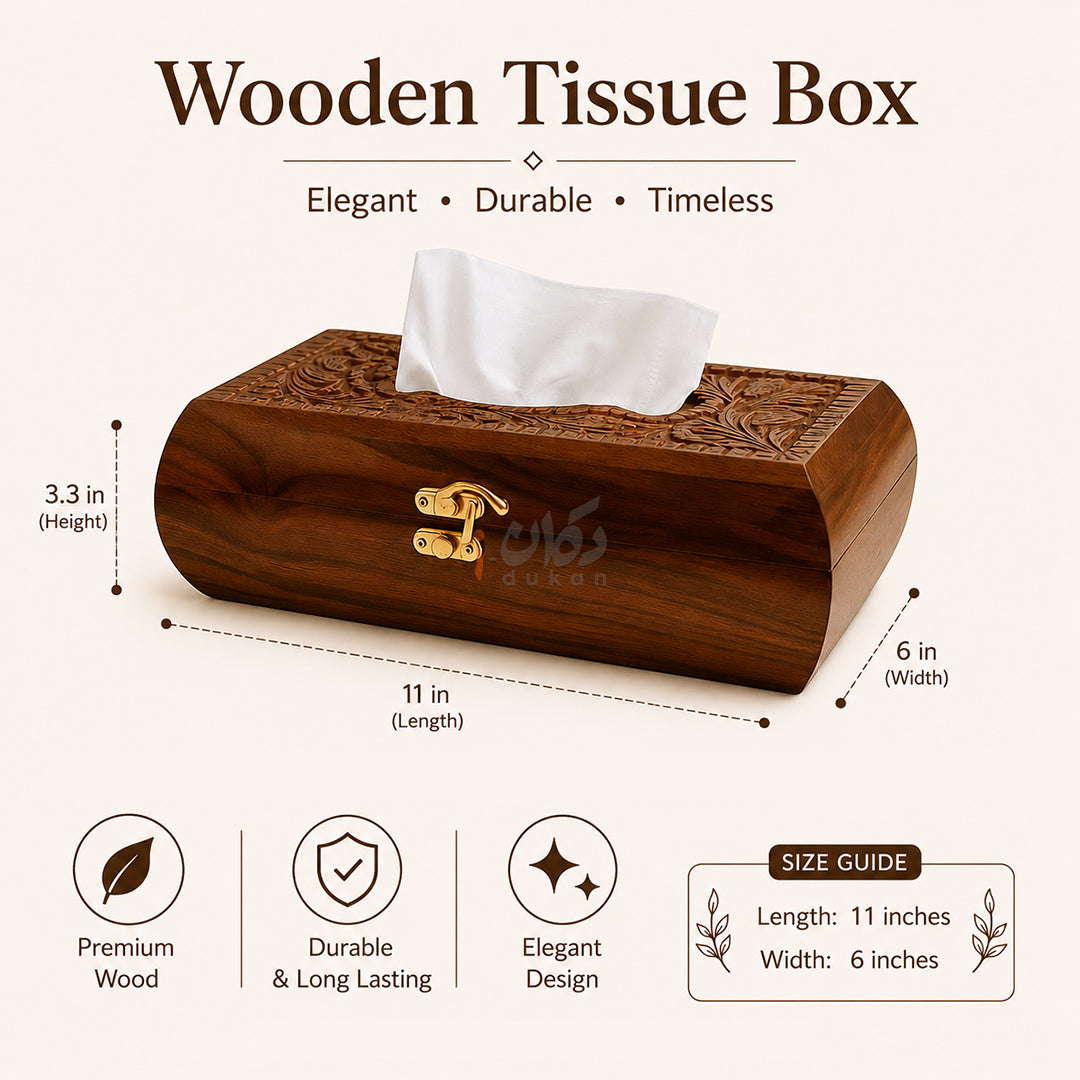 Wooden Tea Coaster & Tissue Box Set – Hand Carved Sheesham Wood