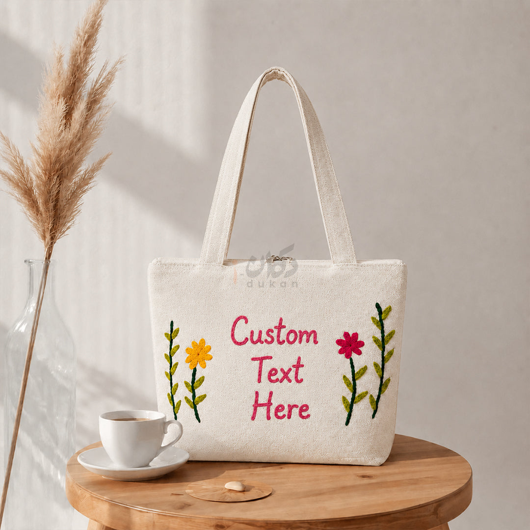 Custom Design Embroidered Canvas Tote Bag | Personalized Handmade Shoulder Bag for Women