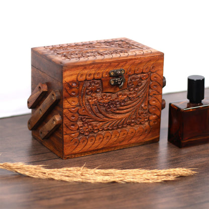 3 in 1 Hand-Carved Table, Tissue & Jewelry Box Set