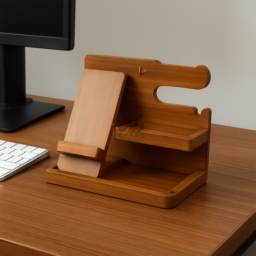 Wood MDF Desk Organizer | Phone Docking Stand Watches Key Holder