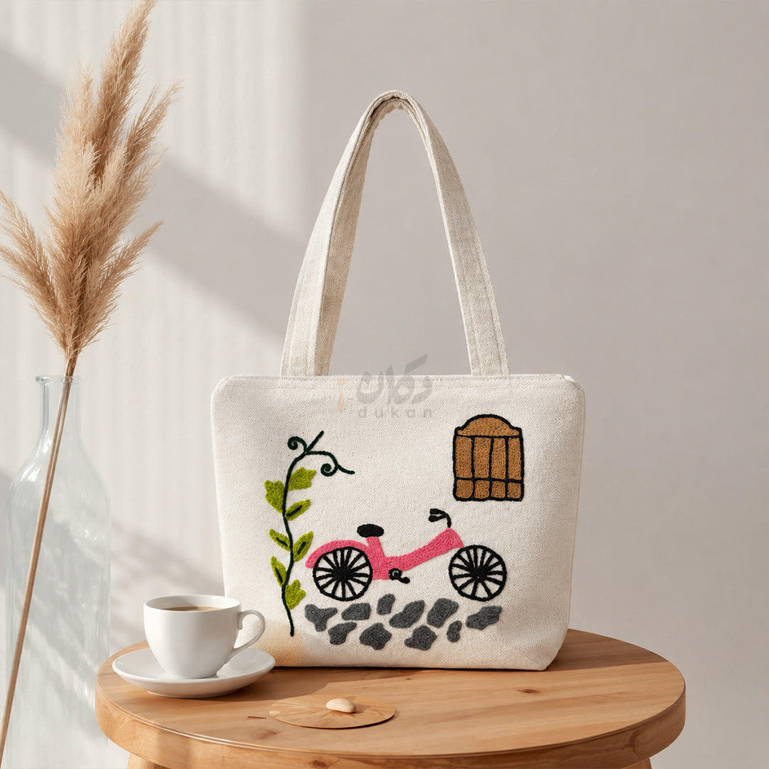 Handcrafted Embroidered Canvas Tote Bag | Handmade Eco-Friendly Women's Shoulder Bag
