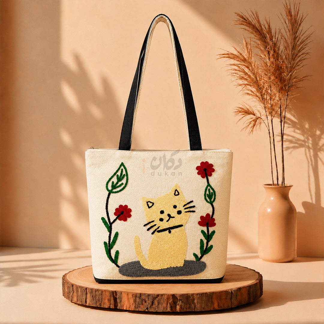 Handcrafted Embroidered Canvas Tote Bag | Handmade Eco-Friendly Women's Shoulder Bag