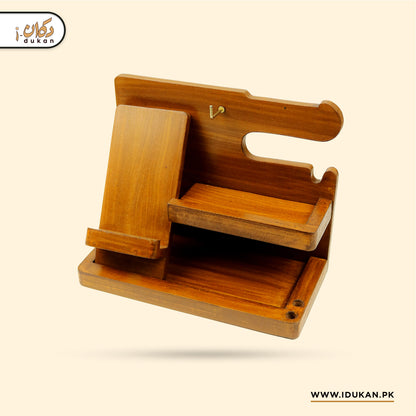 Wood MDF Desk Organizer | Phone Docking Stand Watches Key Holder