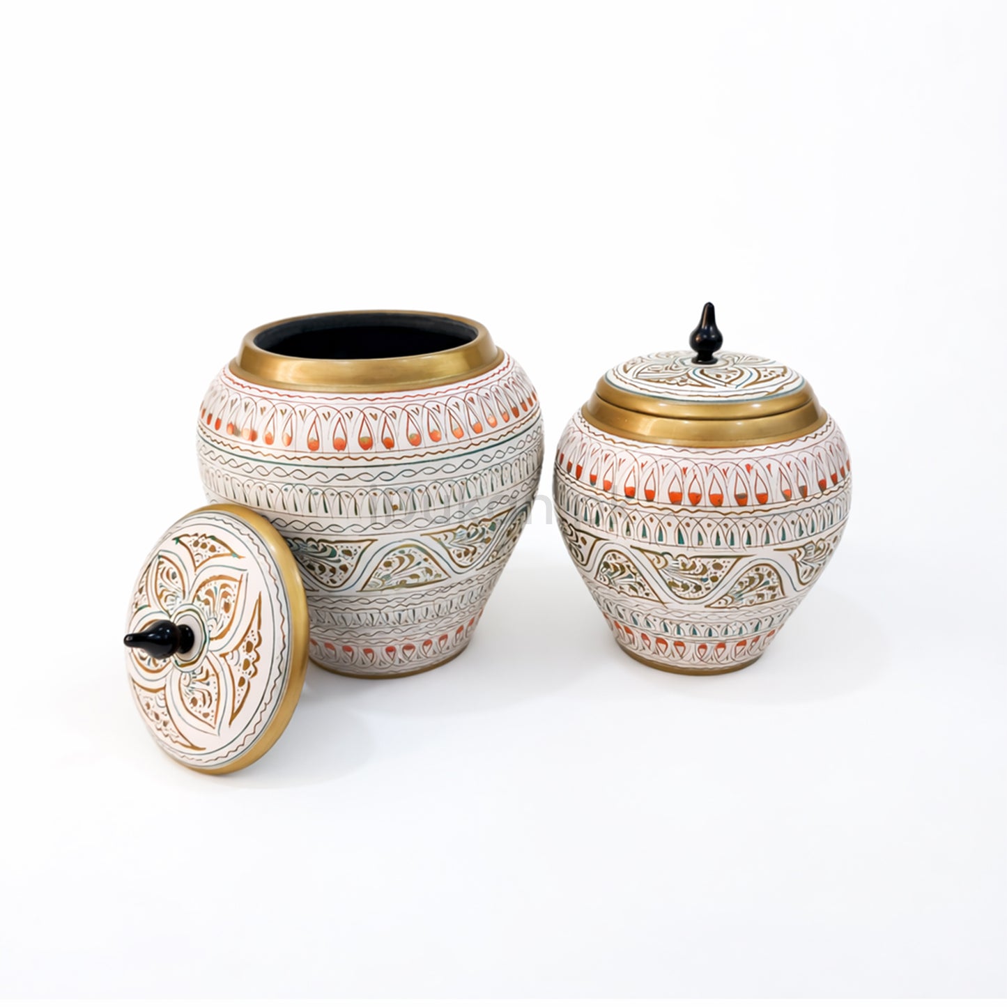 Hand-Painted NAQASHI Art Coffee Side Table for Home Decor (Off White)