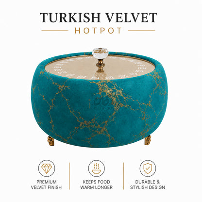 Turkish Velvet Hotpot with Acrylic Lid (Firozi Blue)
