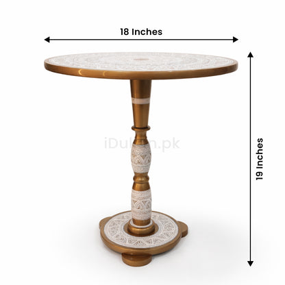 Hand-Painted NAQASHI Art Coffee Side Table for Home Decor (Off White)