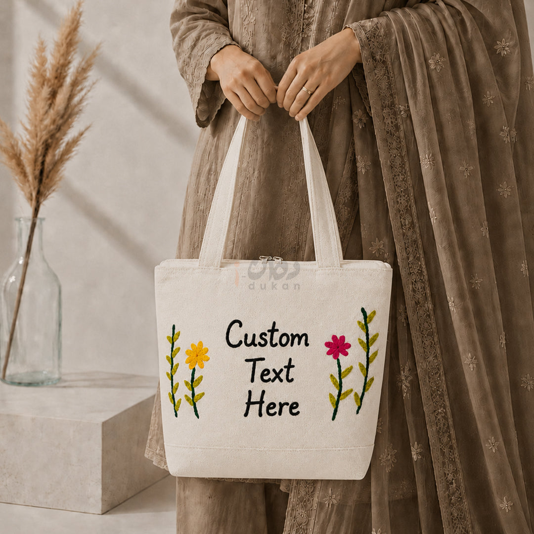 Custom Design Embroidered Canvas Tote Bag | Personalized Handmade Shoulder Bag for Women