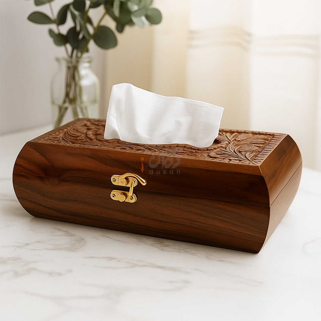 Wooden Tea Coaster & Tissue Box Set – Hand Carved Sheesham Wood