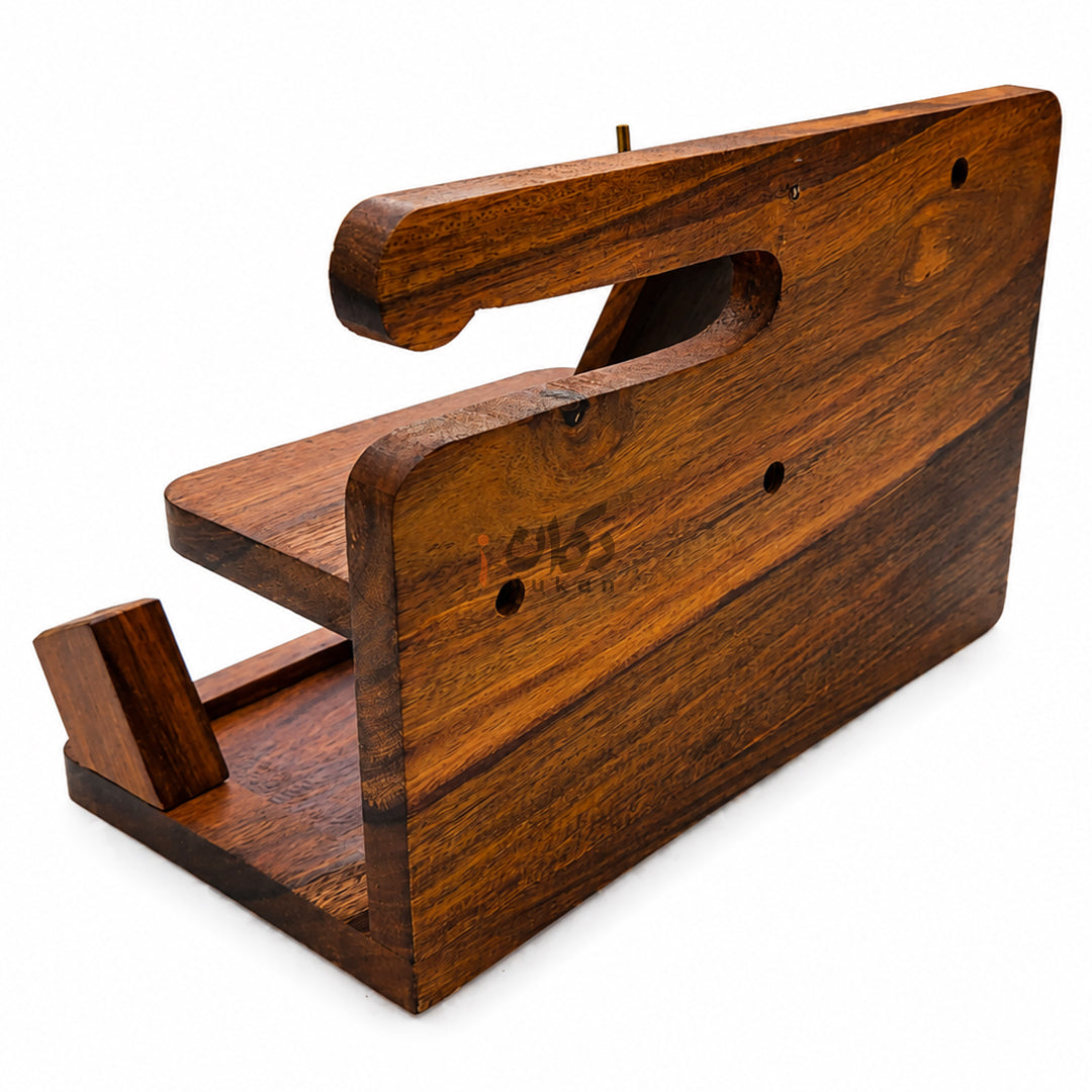 Solid Sheesham Wood Desk Organizer | Phone Docking Stand Watches Key Holder