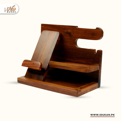 Wooden Office Desk Personal Organizer Stand | Phone Docking Stand Watches Key Holder