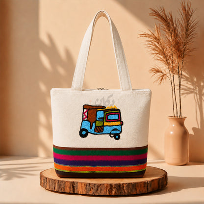 Handcrafted Embroidered Canvas Tote Bag | Handmade Eco-Friendly Women's Shoulder Bag