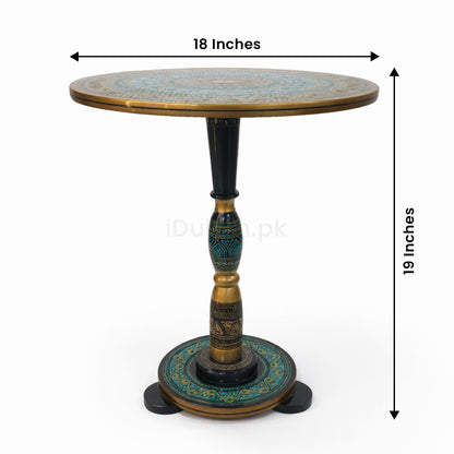 Hand-Painted NAQASHI Art Coffee Side Table for Home Decor (Golden Green)