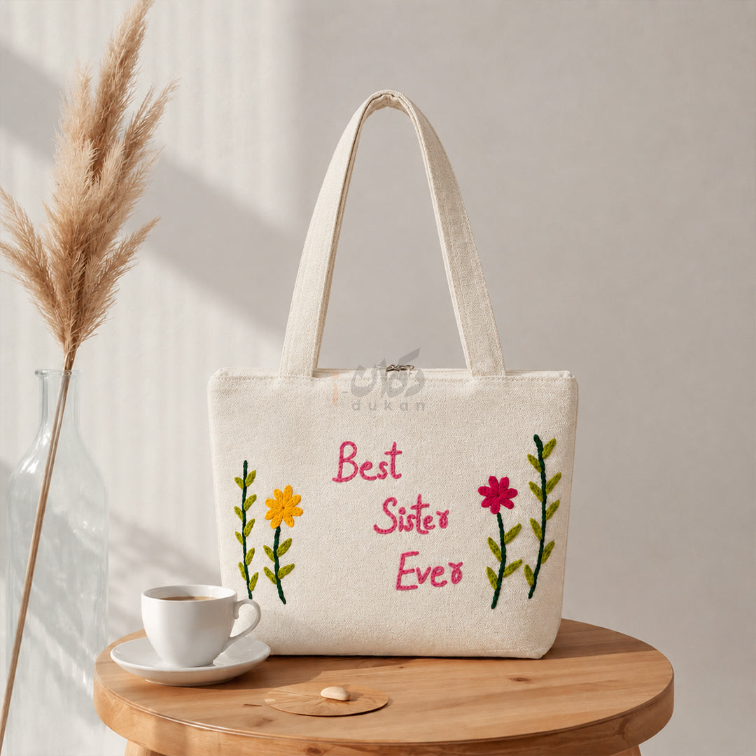 Handcrafted Embroidered Canvas Tote Bag | Handmade Eco-Friendly Women's Shoulder Bag