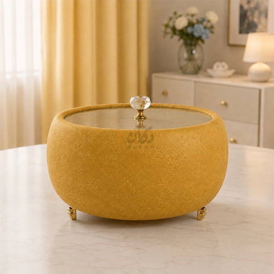Turkish Velvet Hotpot with Acrylic Lid (Mustard Yellow)