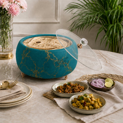 Turkish Velvet Hotpot with Acrylic Lid (Firozi Blue)
