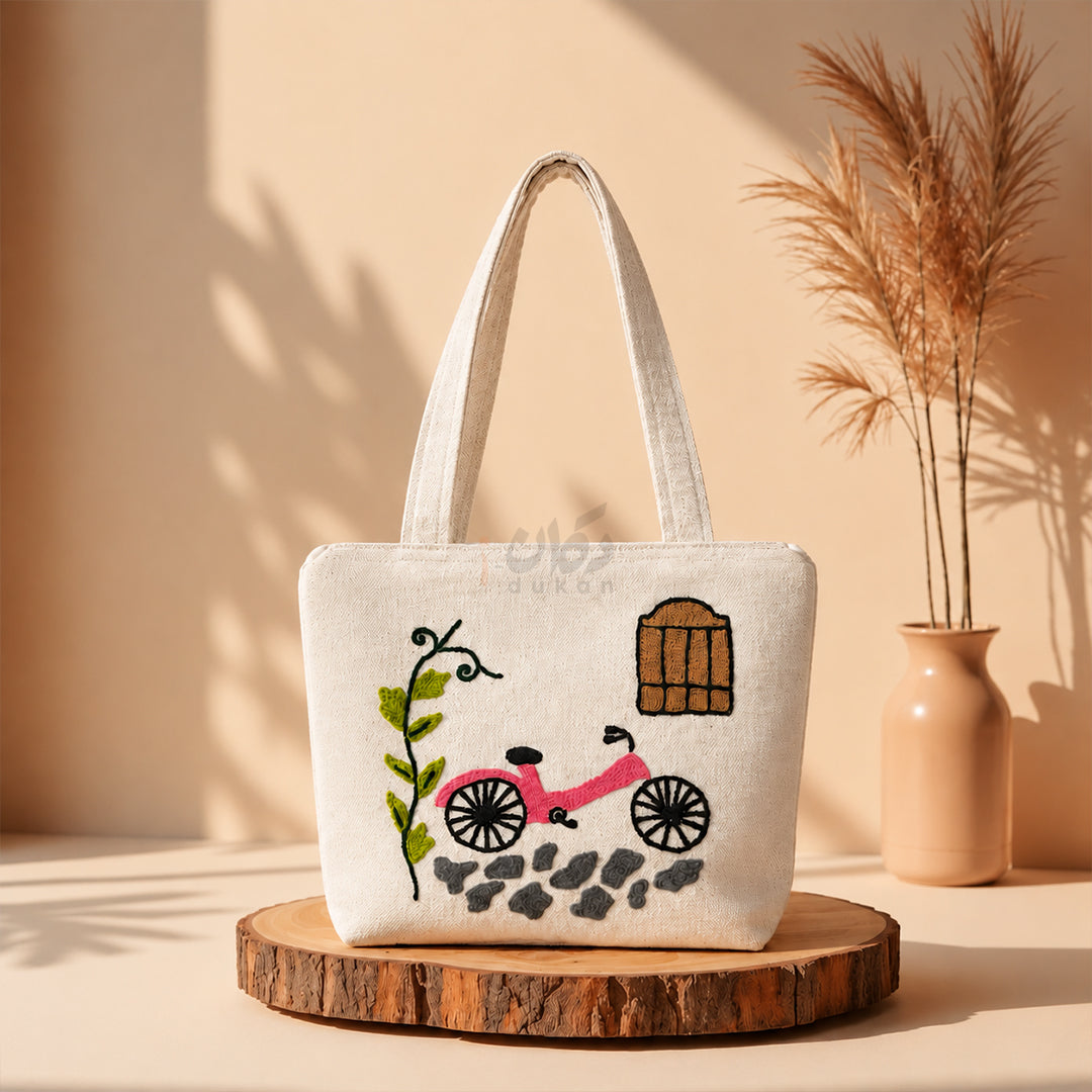 Handcrafted Embroidered Canvas Tote Bag | Handmade Eco-Friendly Women's Shoulder Bag
