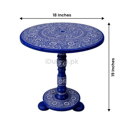 Hand-Painted NAQASHI Art Coffee Side Table for Home Decor (Blue Poetry)