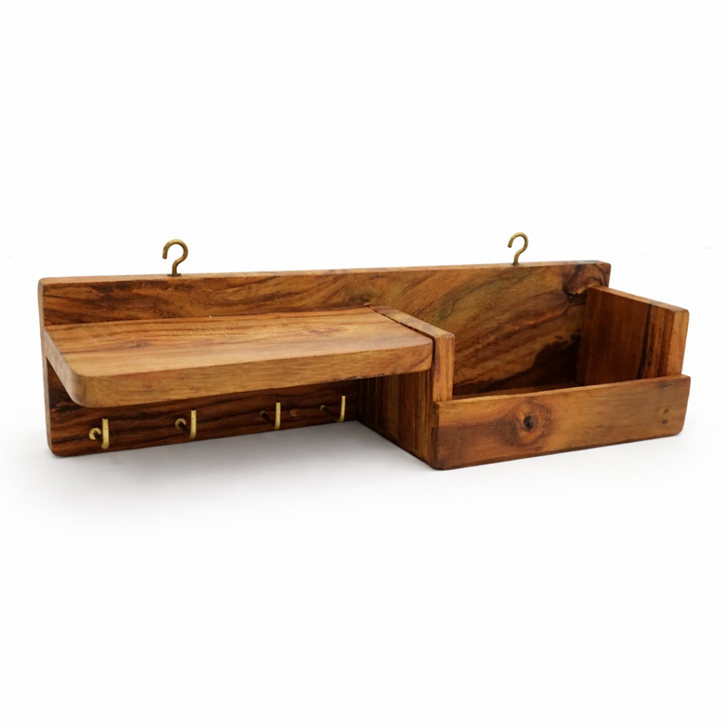 Wooden Entryway Organizer with Key Holder