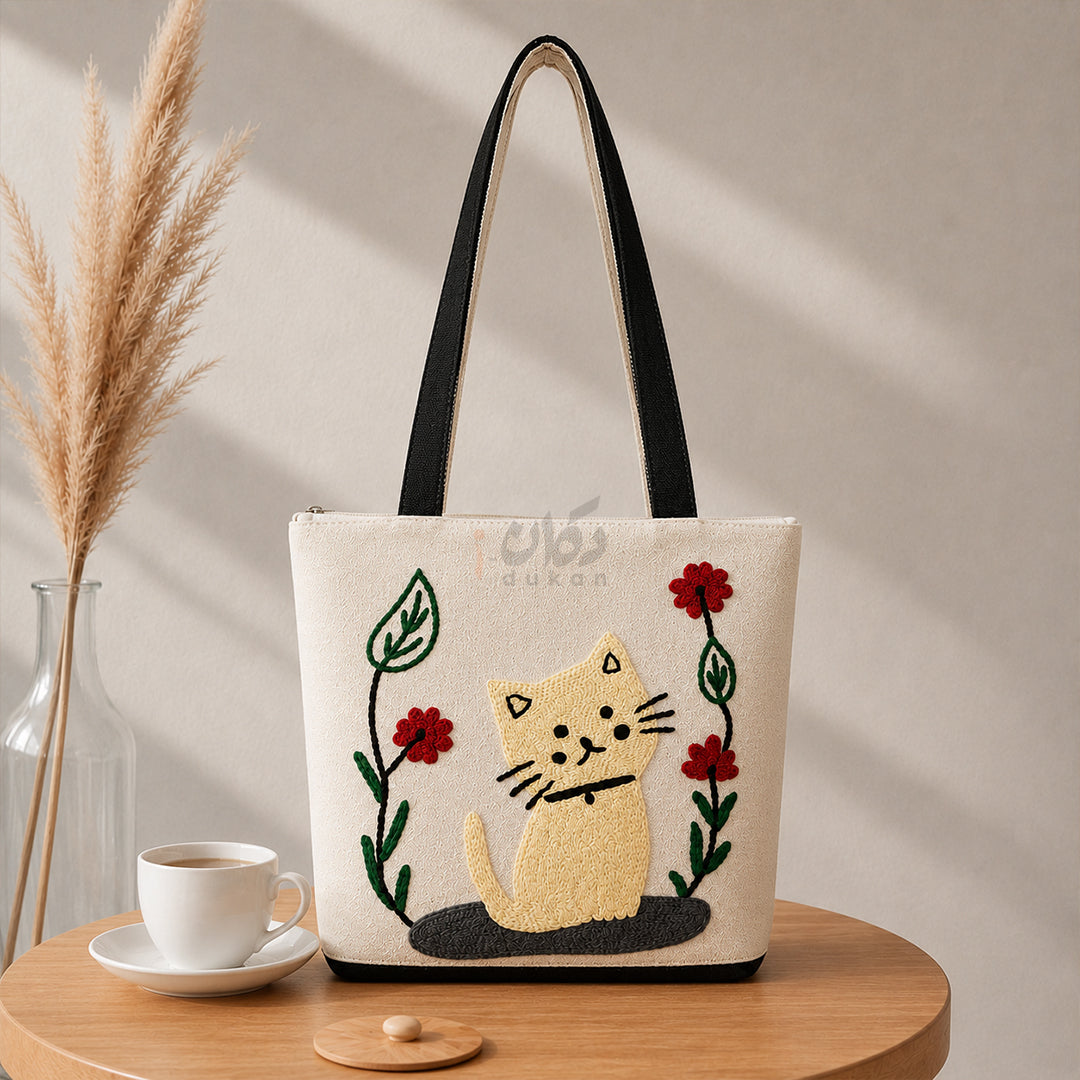 Handcrafted Embroidered Canvas Tote Bag | Handmade Eco-Friendly Women's Shoulder Bag
