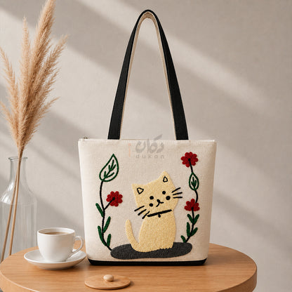 Handcrafted Embroidered Canvas Tote Bag | Handmade Eco-Friendly Women's Shoulder Bag