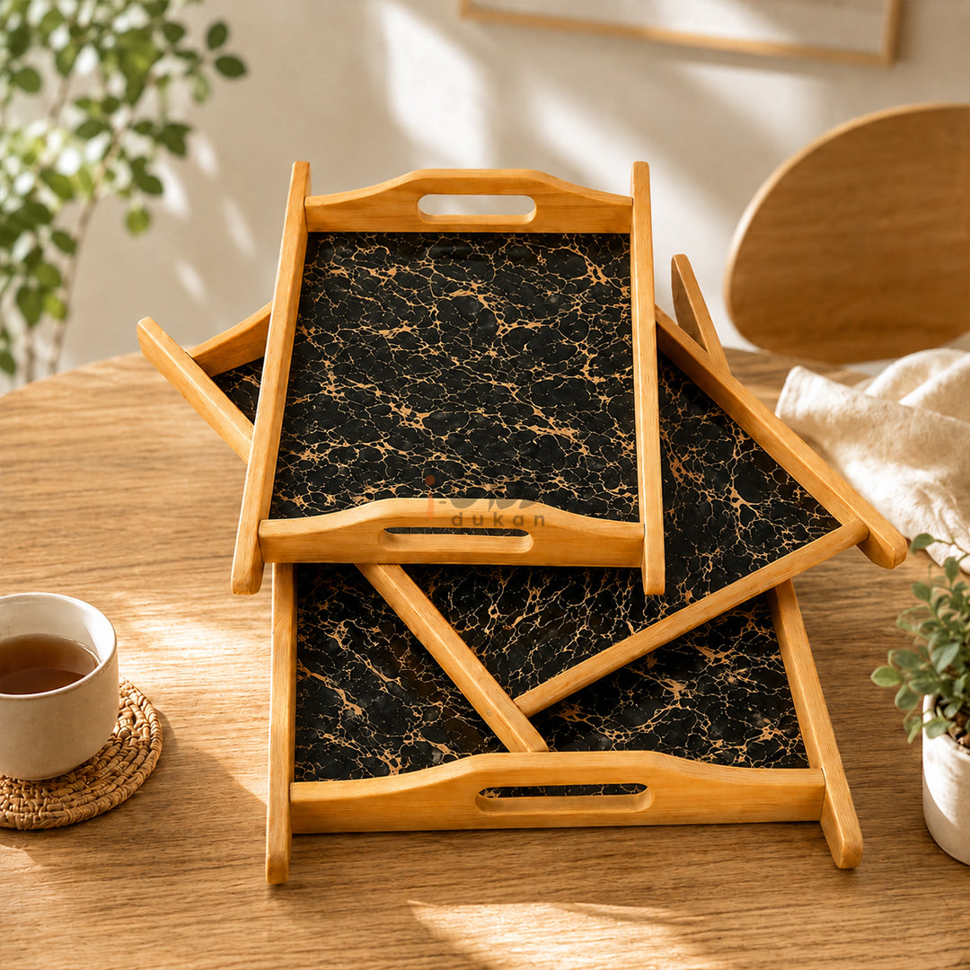 Kail Wood Set of 3 Serving Trays With Ergonomic Handles