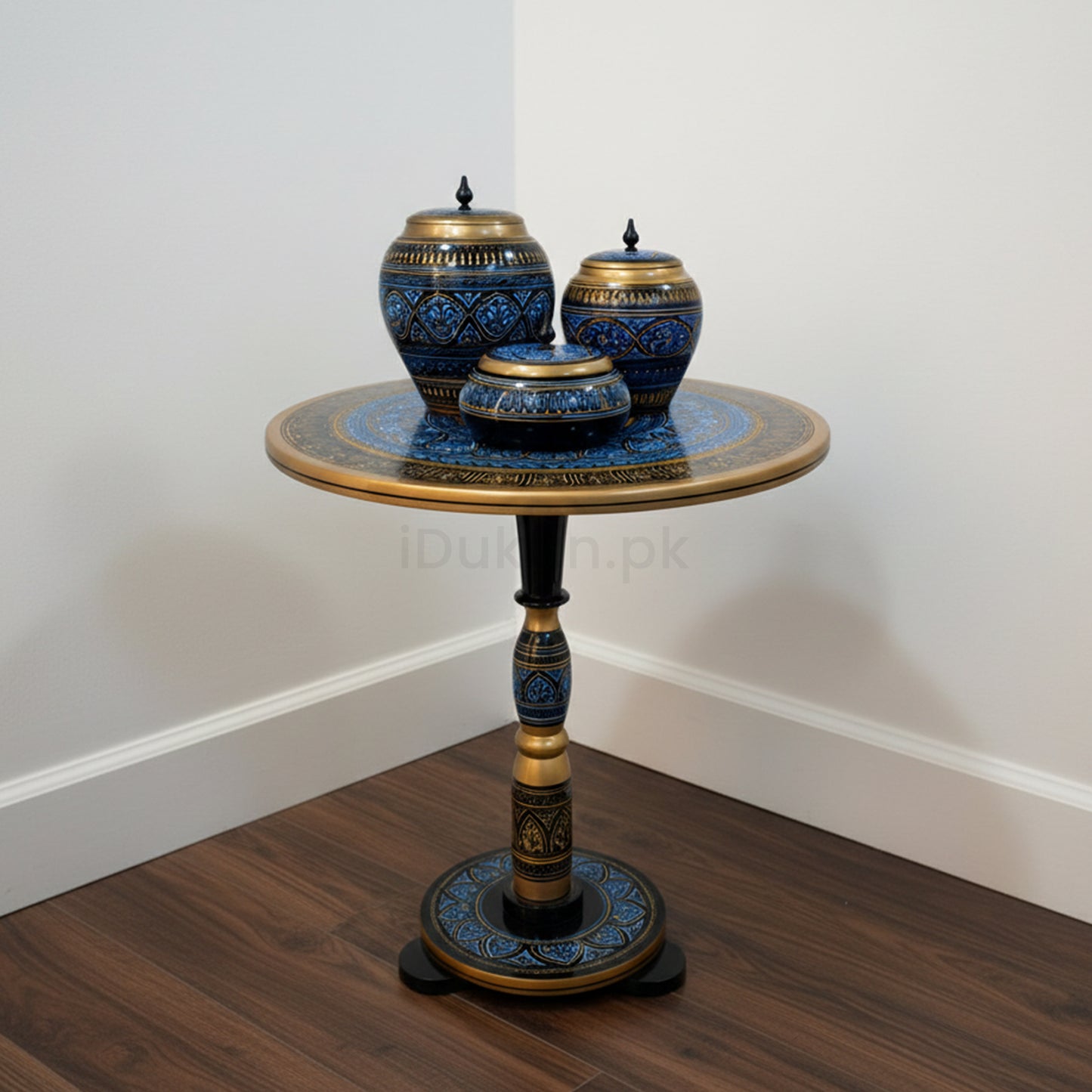 Hand-Painted NAQASHI Art Coffee Side Table for Home Decor (Golden Blue)