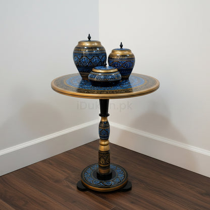 Hand-Painted NAQASHI Art Coffee Side Table for Home Decor (Golden Blue)