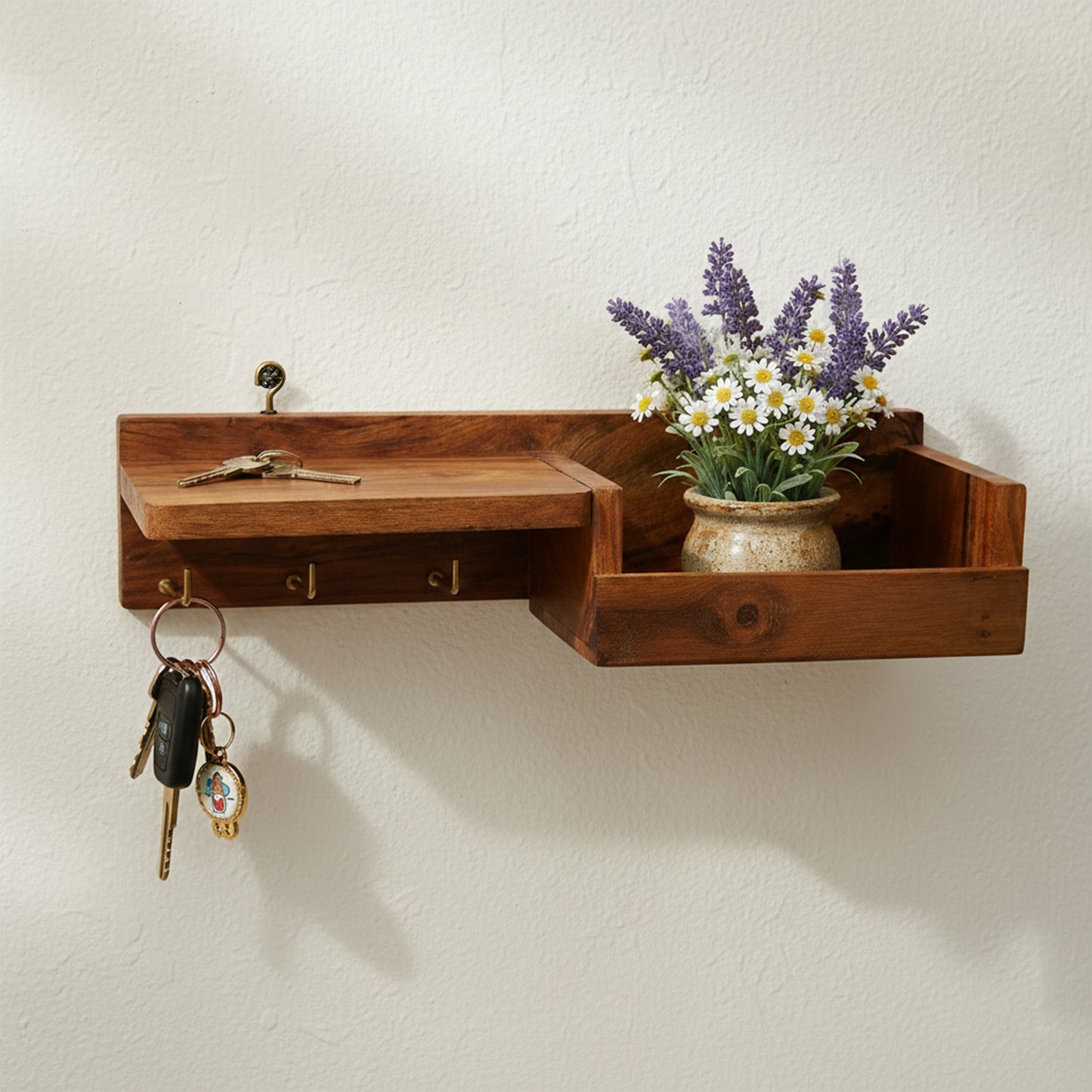 Wooden Entryway Organizer with Key Holder
