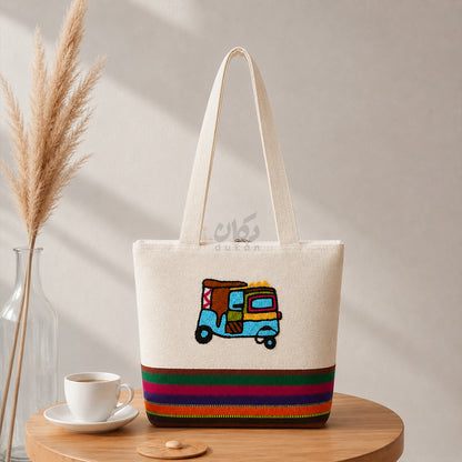 Handcrafted Embroidered Canvas Tote Bag | Handmade Eco-Friendly Women's Shoulder Bag