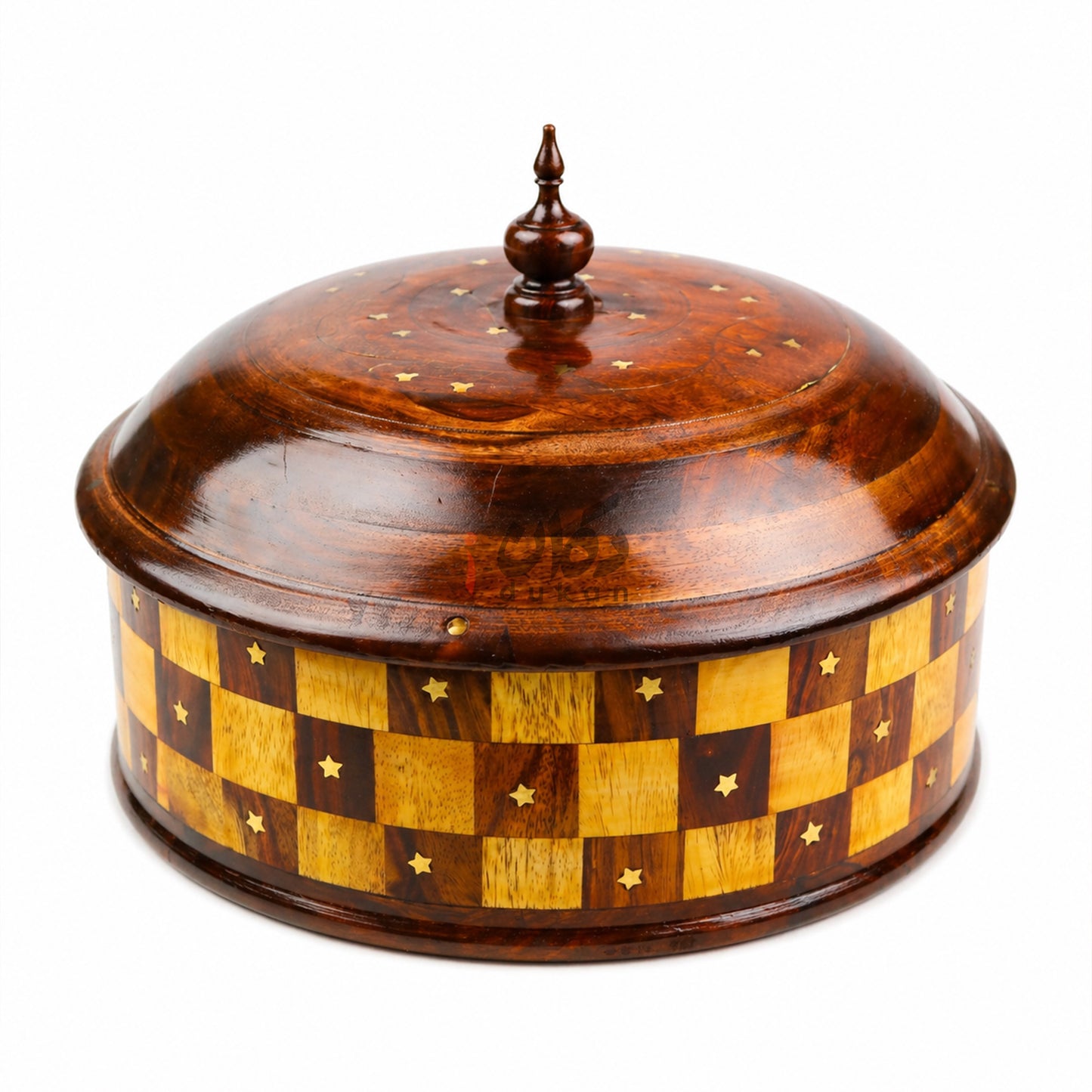Handcrafted Brass Work Wooden Hotpot for Roti With Stainless Steel Bowl (12 Inches)