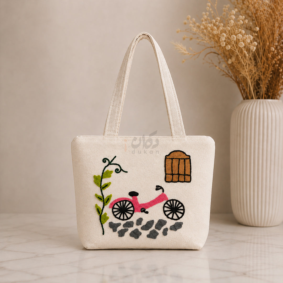 Handcrafted Embroidered Canvas Tote Bag | Handmade Eco-Friendly Women's Shoulder Bag