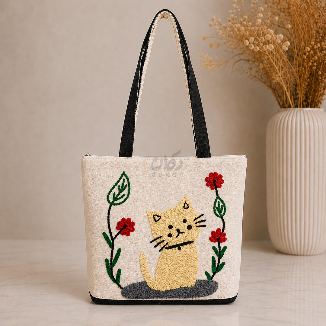 Handcrafted Embroidered Canvas Tote Bag | Handmade Eco-Friendly Women's Shoulder Bag
