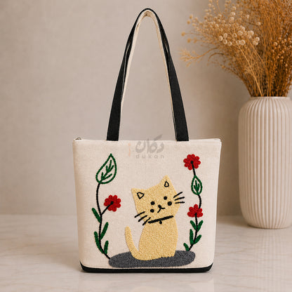 Handcrafted Embroidered Canvas Tote Bag | Handmade Eco-Friendly Women's Shoulder Bag