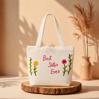 Handcrafted Embroidered Canvas Tote Bag | Handmade Eco-Friendly Women's Shoulder Bag