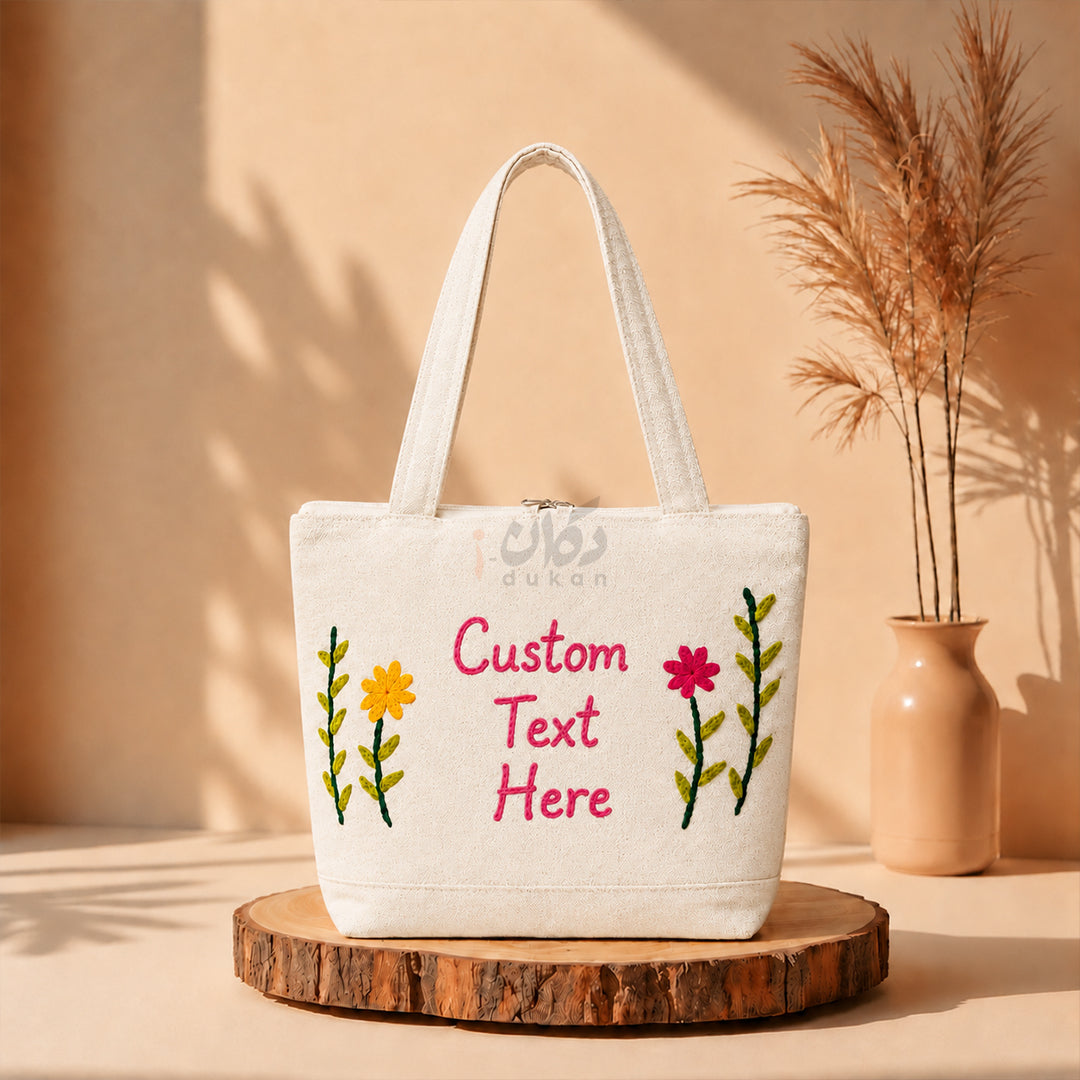 Custom Design Embroidered Canvas Tote Bag | Personalized Handmade Shoulder Bag for Women