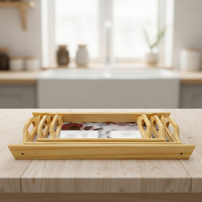 Kail Wood & Acrylic Floral Base Wooden Tray Set (Set of 3)