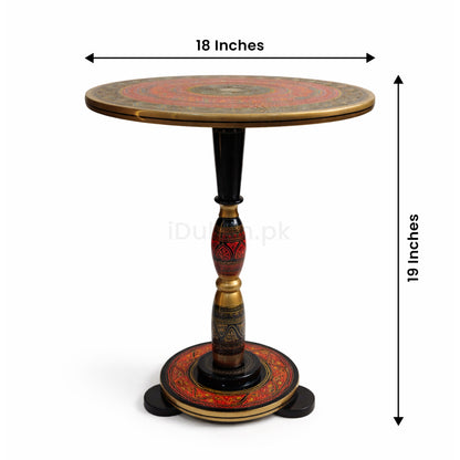 Hand-Painted NAQASHI Art Coffee Side Table for Home Decor (Golden Red)