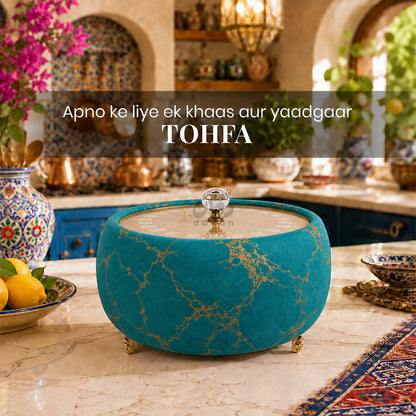Turkish Velvet Hotpot with Acrylic Lid (Firozi Blue)