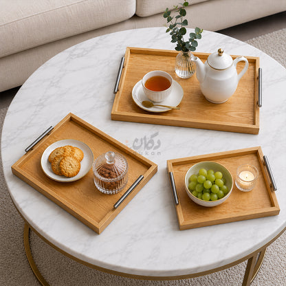 Kail Wood Set of 3 Serving Trays With Steel Handles