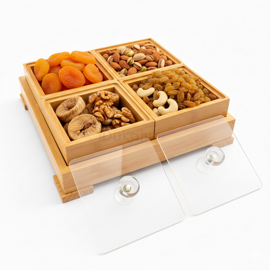 4-Piece Wooden Storage Box Set with Tray & Spoon