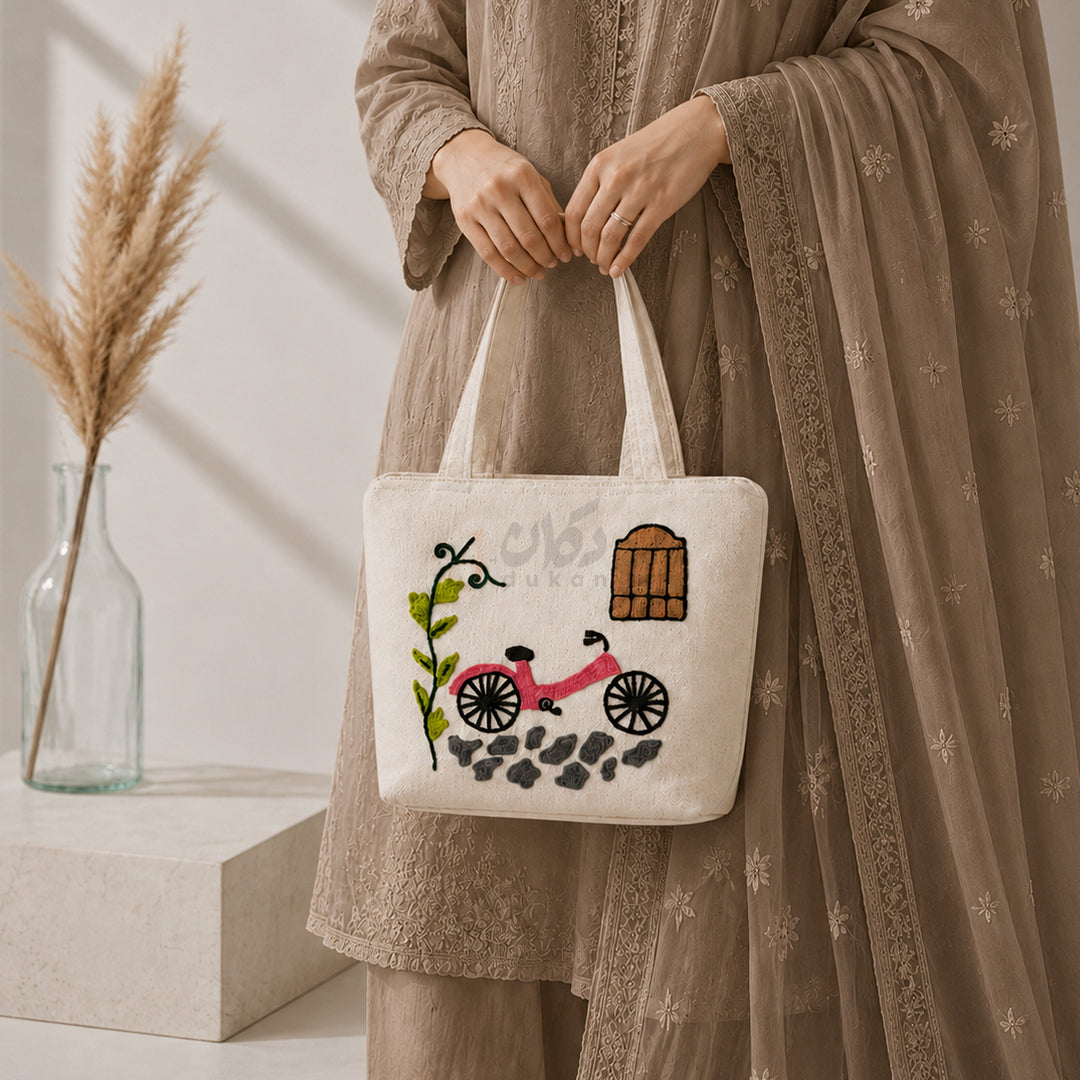 Handcrafted Embroidered Canvas Tote Bag | Handmade Eco-Friendly Women's Shoulder Bag