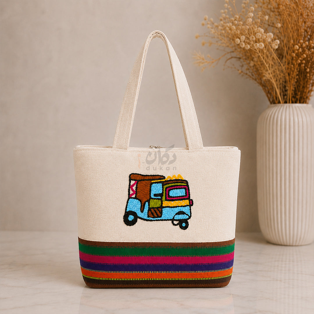 Handcrafted Embroidered Canvas Tote Bag | Handmade Eco-Friendly Women's Shoulder Bag