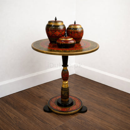 Hand-Painted NAQASHI Art Coffee Side Table for Home Decor (Golden Red)