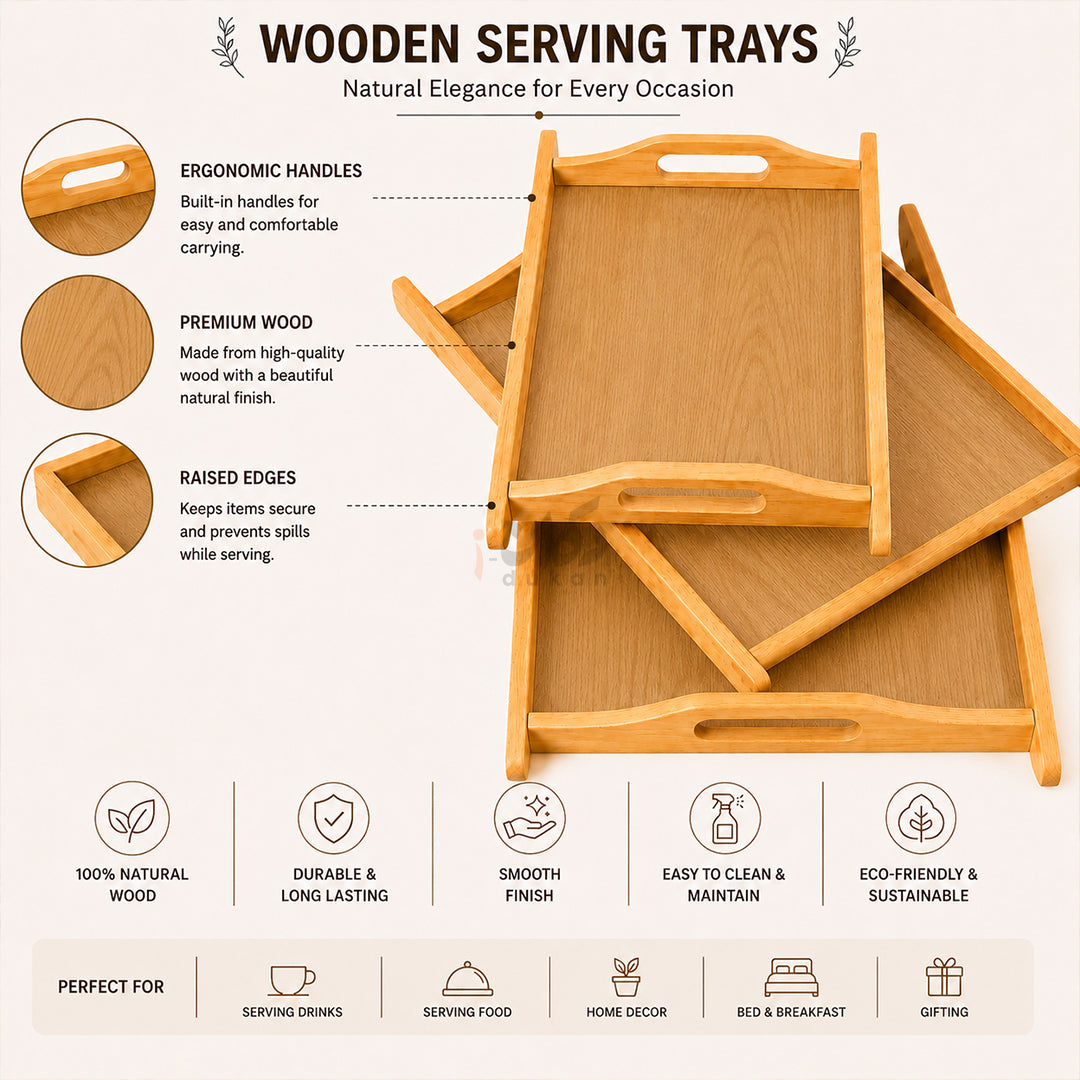 Kail Wood Set of 3 Serving Trays With Ergonomic Handles