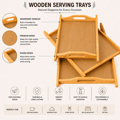 Kail Wood Set of 3 Serving Trays With Ergonomic Handles
